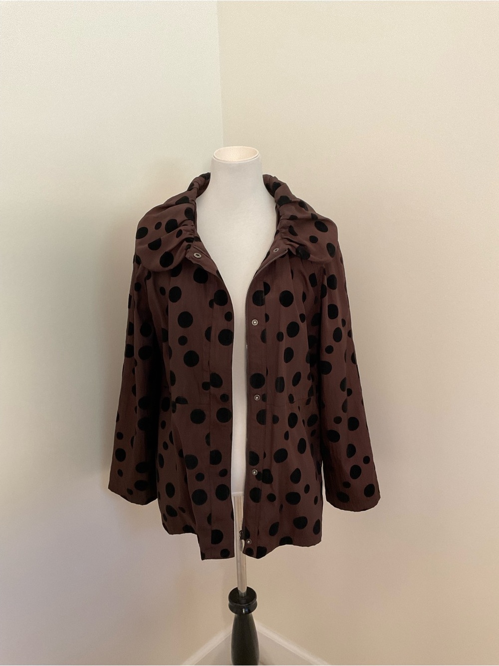 UBU Polka Dot Drawstring Utility Jacket in Brown and Black - Picture 8 of 9